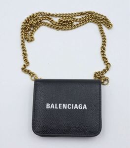 バレンシアガ/BALENCIAGA/レザー/チェーンストラップ付コンパクトウォレット/ショルダーウォレット/ポーチ/ブラック/財布