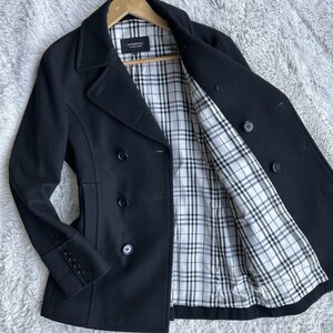 BURBERRY BLACK LABEL バーバリーブラックレーベル 肉厚 メルトンウール Pコート ピーコート ダブルブレスト メンズ ノバチェック 黒