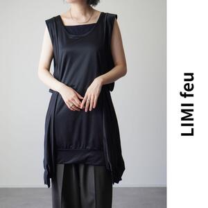 美品 LIMI feu リミフゥ 変形カットソー ノースリーブ フェイクスリーブドッキング ボートネック 光沢感 ミニドレスYohji Yamamoto