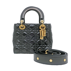 【名東】ディオール LADYDIOR MY ABCDIOR ハンドバッグ レディディオール ショルダー スモール ブラック ゴールド金具 レディース