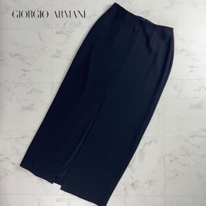 美品 GIORGIO ARMANI ジョルジオアルマーニ シルク100% フロントスリット入り ロングスカート 裏地あり レディース 黒 サイズ42*QC424