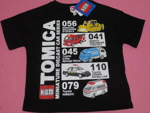 新品 100 トミカ 半袖Tシャツ ブルドーザー 消防車 清掃車 パトカー 救急車 働く車 トヨタ クラウン パトロールカー 男の子 95～ 送料無料