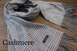 新品【カシミア Cashmere】リバーシブル グレンチェック×無地 ホワイト×チャコールグレー WHITE 大判 ストール/マフラー 訳あり