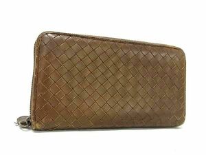 1円 BOTTEGA VENETA ボッテガヴェネタ イントレチャート レザー ラウンドファスナー 長財布 ウォレット ブラウン系 FG0253