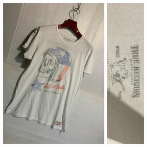 TRUE RELIGION トゥルーレリジョン　キャプテンアメリカ　ヘルメットスカル　Let it Ride モーターサイクルTシャツ　白　S