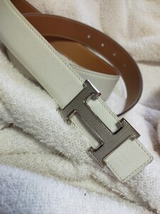 エルメス　HERMES　ホワイト　ベルト　バックル　ギロシュ　リバーシブル　メンズ　レディース