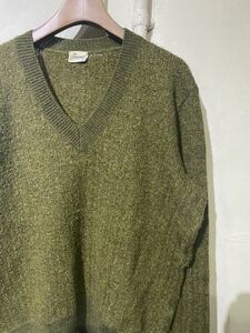 【即決】50-60s ヴィンテージ モヘア ウール Vネック セーター ニット オリーブ グリーン 深緑 ビンテージ 古着