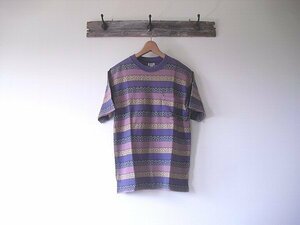 Jacquard border pocket Ｔ-shirt（WAREHOUSE）ウエアハウス　ジャカード織り　パープル　ポケット付　Ｔシャツ　＠38　絶版　美USED　希少