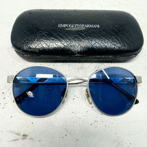 EMPORIO ARMANI 039-S 881/4 135 サングラス、メガネ　シルバーメタルフレーム　ブルーレンズ　ea2411211