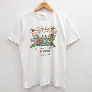 L/古着 All Sport 半袖 ビンテージ Tシャツ メンズ 90s カエル 赤十字 レッド コットン クルーネック 白 ホワイト 24jul11 中古