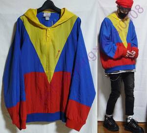 90s アディダス ヴィンテージ プルオーバー ナイロンジャケット パーカー フーディー adidas vintage old jacket 青 黄 赤 希少 古着