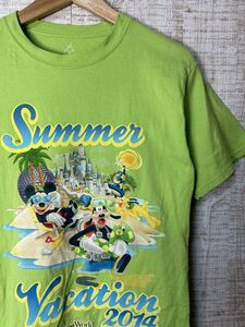 ☆US古着 Disney ディズニー ミッキー サマー夏デザイン キャラクター キャラ Tシャツ プリント グリーン黄緑【S】コットン　　　◆4460◆