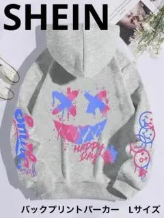 シーイン　SHEIN　バックプリントパーカー　Lサイズ　スマイル　モンスター