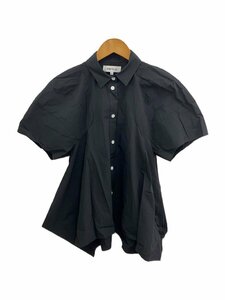 ENFOLD◆SILHOUETTE SHIRT/半袖シャツ/38/コットン/BLK/無地/300hs530-1790//