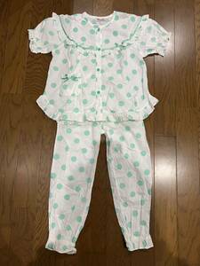 セシール　キッズ　半袖パジャマ　サイズ130　グリーン水玉　上下セットアップ　女児　子供服