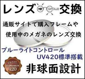 * 特別価格 * 単焦点 * ブルーライトコントロール 非球面 * UV420 * 眼鏡 * めがね* メガネレンズ交換 * arrows 12849 * 送料無料 *