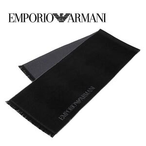 ★送料無料★新品★EMPORIO ARMANI(エンポリオアルマーニ)/イタリア製/ウールマフラー/ロゴ/ブラック