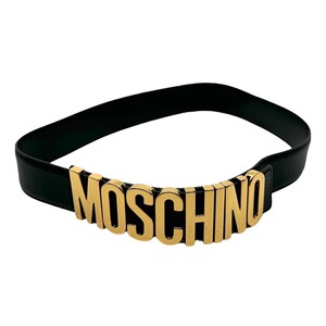 モスキーノ MOSCHINO ロゴ バックル レザーベルト ベルト イタリア製 ブラック 24G21