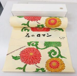 A009★ひろさき あかいし 花のロマン 毛100% DS0-61 未仕立て? 布 菊? 長さ不明 箱付 工芸品 現状品★05