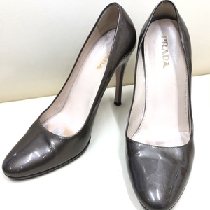 ●【本物】PRADA プラダ エナメル パンプス 37 1/2 24.5cm ハイヒール レディース ブラウン系/T01243