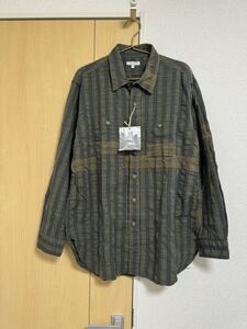 【未使用】 ENGINEERED GARMENTS Work Shirt Small Seersucker Plaid Olive S エンジニアドガーメンツ シアサッカー ワークシャツ 2023SS