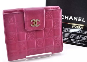 Chanel シャネル ココマーク アイコン 二つ折り財布 ウォレット レザー 革 ピンク レディース 女性 シール、箱、カード付き 正規品 6G7133