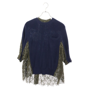 Sacai サカイ 21AW Embroidery Lace Knit Pullover エブロイダリーレース ニットプルオーバー トップスネイビー レディース 21-05469