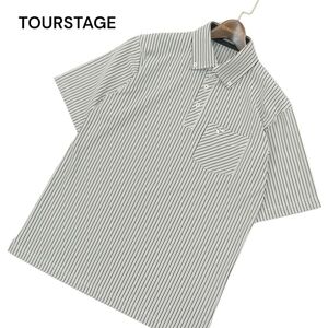 TOURSTAGE ツアーステージ 春夏 ロゴ刺繍 ストライプ★ 半袖 ボタンダウン ポロシャツ Sz.L　メンズ ゴルフ 日本製　A4T08362_7#A