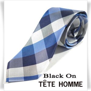 新品1円～★Black On TETE HOMME テットオム シルク絹100% ネクタイ 織柄 ネイビー ブルー 正規店本物◆8510◆