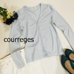 courreges クレージュ カーディガン サイズ7R S 水色 フリル かわいい シンプル 長袖 3808