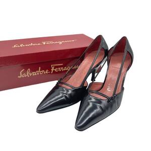 Salvatore Ferragamo フェラガモ レザー ポインテッドトゥ パンプス 黒 6C 23.5