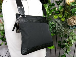 ●超美品●新品同様●COACH コーチ●メンズ●F70325●ナイロン カーフ レザー 本革●サコッシュ ショルダー バッグ●黒●SV金具●Js47135