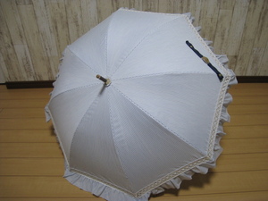 ■ラルフローレン　晴雨兼用　日傘■USED　遮光　遮熱　UVカット　フリフリ　ストライプ　ブランド傘