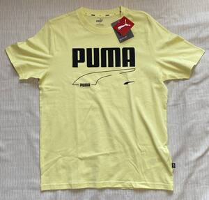 Tシャツ Mサイズ プーマ/PUMA イエロー系柄文字 丸首半袖 綿100% レギュラーフィット型 綿100%○○未使用品