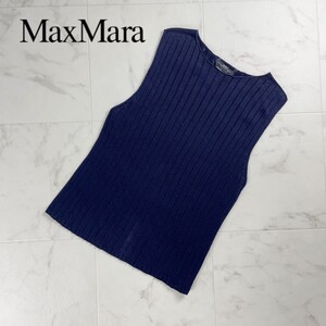 美品 Weekend Max Mara ウィークエンド マックスマーラ リブニットノースリーブトップス レディース 紺 サイズL*RC1013