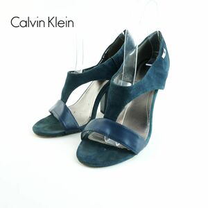 Calvin Klein カルバンクライン 36 23.0 サンダル ヒール スエード レザー 青系 ブルー系/MC113