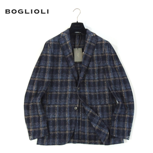 【定価16.2万・新品・48】BOGLIOLI（ボリオリ）K.JACKET リネンナイロンコットン サマーツイードシングル3Bジャケット ネイビーチェック