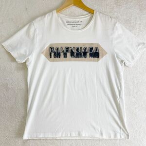 【美品・稀品】 BALENCIAGA バレンシアガ Tシャツ トップス カットソー メンズ ロゴ 刺繍 M ホワイト 