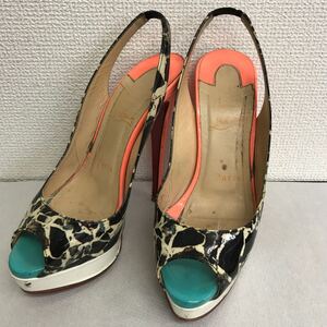 【WA43】★3000円スタート★Christian Louboutin/クリスチャンルブタン エナメル オープントゥ パンプス ヒール 36 1/2