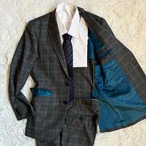 未使用級! エルメネジルドゼニア【定価約25万】Ermenegildo Zegna スーツ セットアップ グレンチェック グレー L位 裏地ブルー 高級感◎