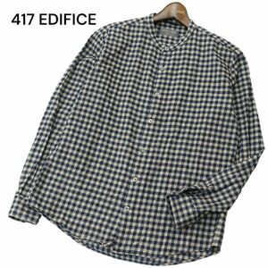 美品★ 417 EDIFICE エディフィス 秋冬 長袖 バンドカラー★ チェック ネル シャツ Sz.L　メンズ　A4T05341_5#B