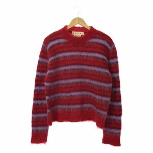 【美品】 MARNI / マルニ | 2021AW | Fuzzy Wuzzy MOHAIR ブラッシュドモヘア ボーダー クルーネックニット | 40 | レッド / パープル