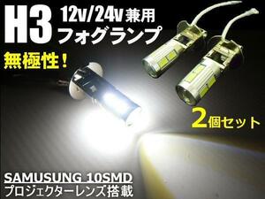 メール便/同梱可 H3 LED フォグ ショート バルブ 白/ホワイト 2個 12V/24V 兼用 無極性/トラック B