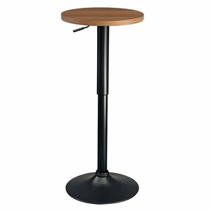 【新品】昇降式 バーテーブル BT-40R 直径40 黒脚タイプ ミディアムウォルナット(艶なし) カフェテーブル 丸テーブル 一人用 ハイテーブル