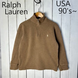 USA古着 90s～ Ralph Lauren スタンドカラー ハーフジップスウェット 8 S 140 ラルフローレン キッズ ボーイズ オールド 厚手 ●62