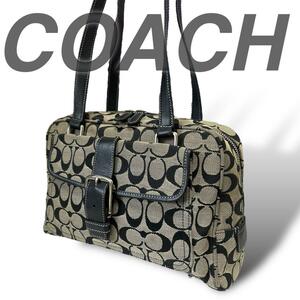 美品 COACH ショルダーバッグ トート グレー キャンバス レザー 肩掛け ブランドバッグ ファッションアイテム ギフト プレゼント 正規品