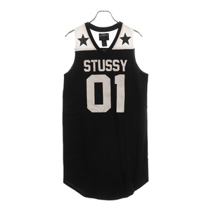 STUSSY ステューシー FOOT BALL MUSCLE DRESS スターロゴ ノースリーブ ワンピースドレス レディース ブラック/ホワイト