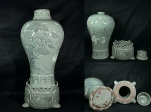 ■観心・時代旧蔵■C8779珍品旧蔵 朝鮮 高麗磁 朝鮮古陶磁器 古高麗 李朝時代 高麗青磁大梅瓶