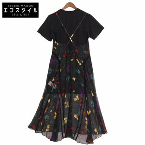 sacai サカイ ネイビー 24-07302 Floral Print Cotton Jersey Dress ブラック 2 トップス コットン レディース 中古