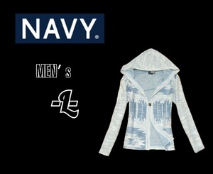 送料無料 メンズL◇NAVY◇ネイティブ柄フーディーカーディガン